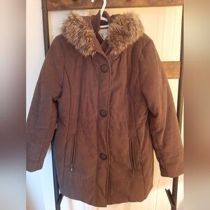 MK Designs Brown Puffer Coat with Faux Fur Collar